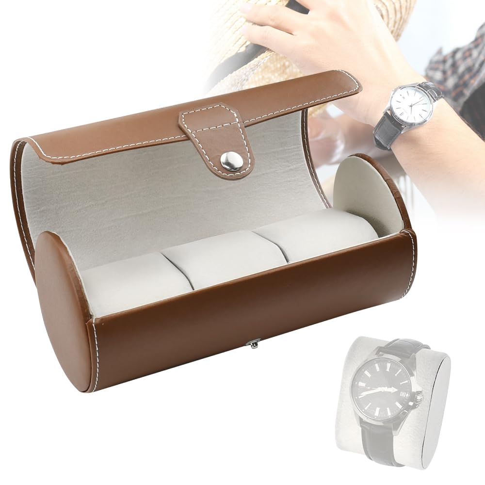 NAROSEBE NAROSEBE Estuche Relojes Hombre y Mujeres Relojero de Viaje Marron Estuche Relojes Cuero Funda Relojes Viaje Estuche de Relojes de Viaje Funda 3 Relojes Viaje Estuche Organizador de Relojes para Viaje