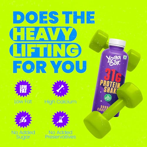 Image of Yogabar Protein Shake 31g with No Added Sugar, Double Chocolate Flavor, Low Fat, Rich Calcium, Ready-to-Drink Milkshake, 250ml, Pack of 6