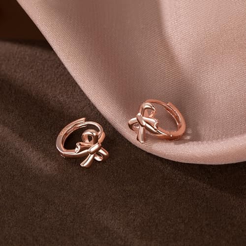 Image of Reffeer Solid 925 Sterling Silver Small Bow Hoop Earrings Huggie for Women Teens Bowknot Huggie Earrings