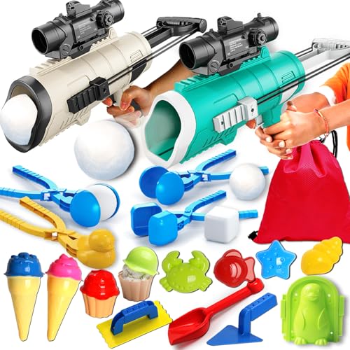 TMIXIU Snow Toys for Kids Outdoor, 19 PCS Snowball Maker Kit, Snowball Blaster Gun Launcher, Snow Ball Duck Makers, Snow Molds for Kids Adults Outdoor with Storage Bag