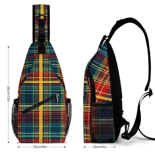 Red Scottish Tartan Plaid Crossbody Sling Backpack Casual Chest Bag Fanny Pack for Women Men Travel Hiking2