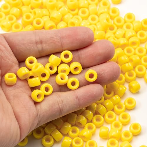 Image of Gxueshan 1000 Pcs Acrylic Yellow Pony Beads 6x9mm Bulk for Friendship DIY Bracelet Necklace Jewelry Making Earring Hair Braiding Kandi Beads