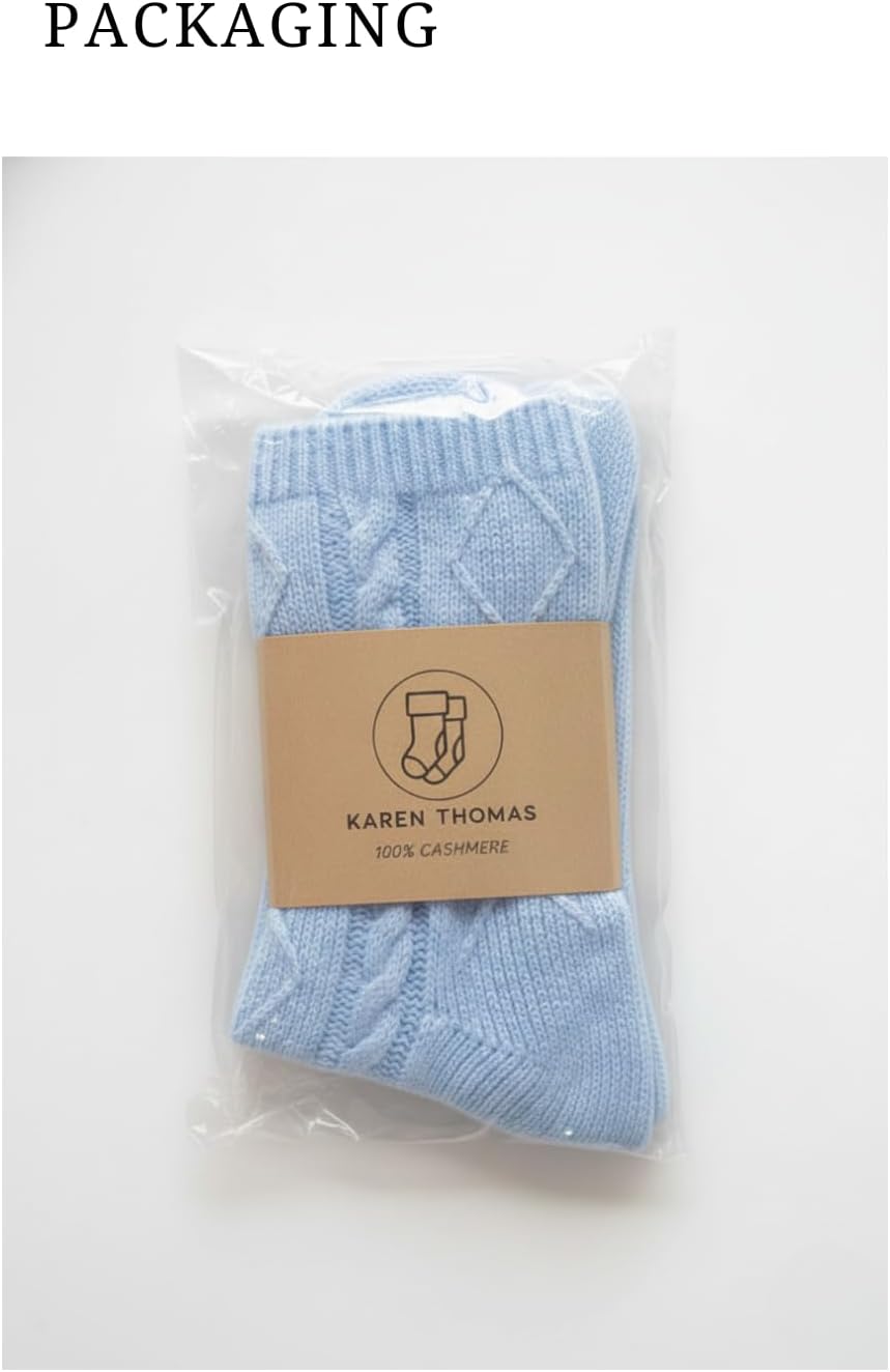 100% Pure Cashmere Women's Sleep Socks, 3-Ply Ultra Soft Cozy Cable Knit, Luxury Bed Socks for Warmth, Comfort, and Lounging
