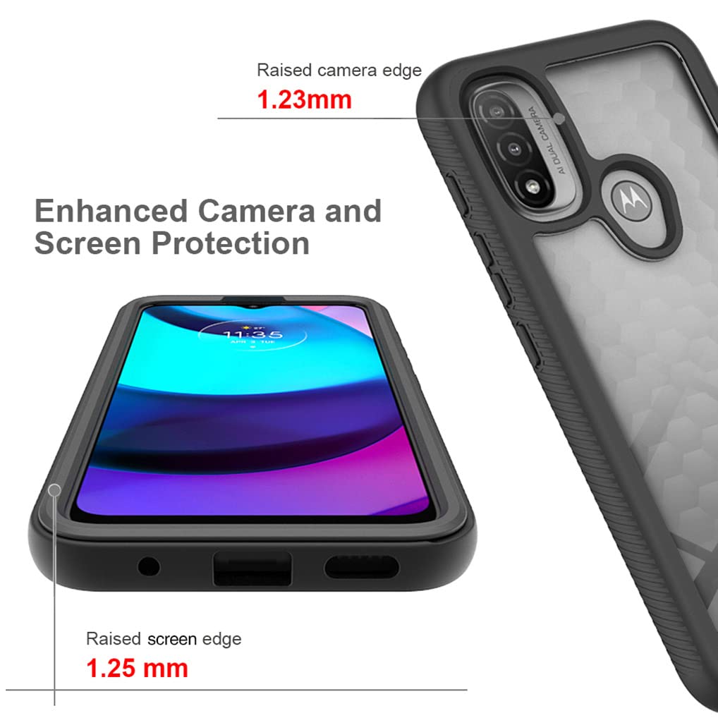 Cover Per Motorola Moto E20, Custodia Rugged Trasparente Con Protezione Schermo Integrata, Antiurto 2 Strati (PC + TPU), Antiscivolo, Rosso Scuro