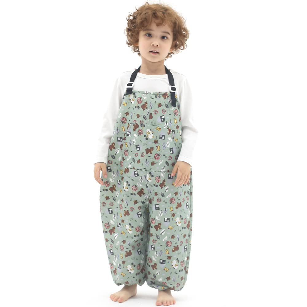 Kids Art Smock Dungaree Style, Lightweight Waterproof Painting Apron with Adjustable String, Quick-Dry Messy Play Overall for Boys Girls School Crafts, Bear Duk (31-M)