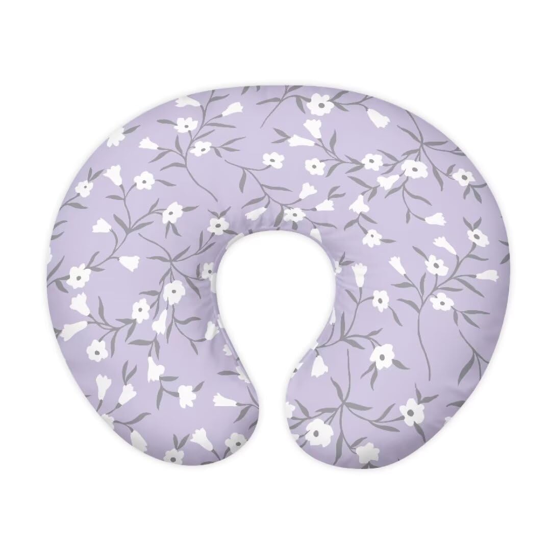 Jeiento White Floral Nursing Pillow Covers Purple Nursing Pillow Slipcovers Safely Breastfeeding Pillow Slipcover for Mother,Fits on Standard Infant Nursing Pillows