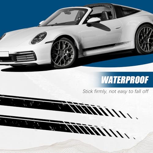 Image of 2Pcs Sports Racing Stripe Graphic Stickers, Side Door Vinyl Decals, Universal Car Decoration Accessories (Black)