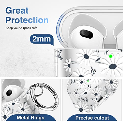 Youskin Airpods 3 Case 2021 Daisies Cute Airpods 3Rd Generation Case Cover Clear Soft Tpu Flexible Apple Airpods 3 Charging Case With Keychain For Women Girls，Black Daisies #TOP3
