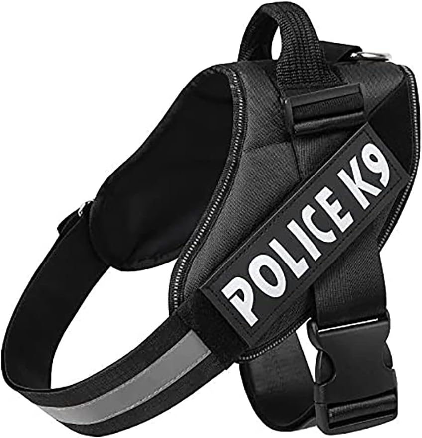 Dog K9 Police Harness Dog Vest with Hook and Loop Straps and Handle and Adjustable (XL- 28-38 Inch Girth, Black)