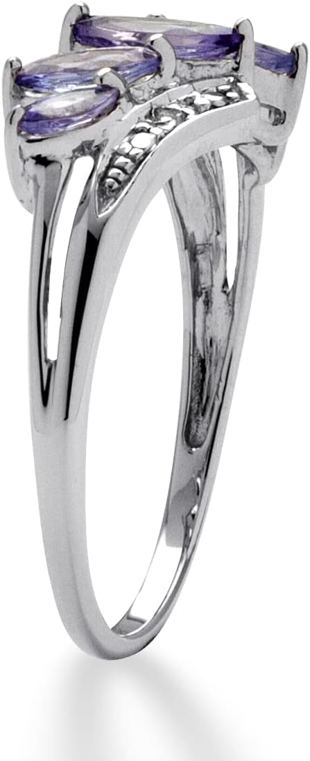 PalmBeach Platinum-plated Sterling Silver Marquise Cut Genuine Purple Tanzanite Bypass Ring Sizes 6-10