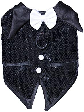 Hollywood Poochie Tux Sequins and Satin Vest, Medium, Black and White