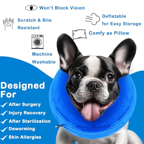 Image of Inflatable Dog Cone Collar, Soft Dog Cone Blow-up Protective Recovery Collar, Blue (L Size)