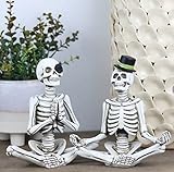 Halloween Mr. and Mrs. Meditating Skeleton Figurines, Day of the Dead Table Décor Small Statues for...