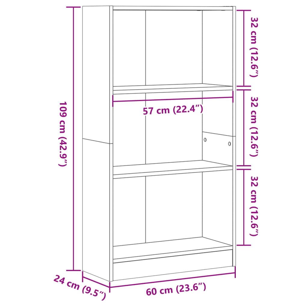 Bücherregal Schwarz Holzwerkstoff 60x24x109 cm Standregal mit offenem Regalsystem und vielseitiger Aufbewahrung als Raumteiler für Wohnzimmer Schlafzimmer Büro