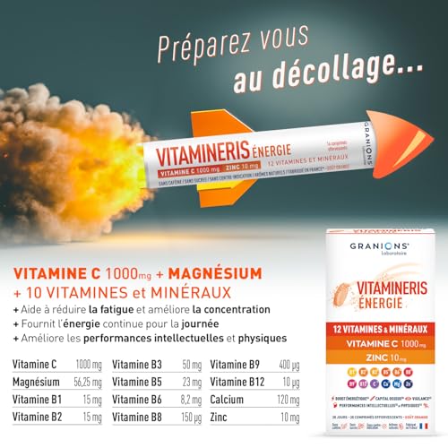 Granions Vitamineris Énergie 1000mg - 28 comprimés effervescents = 1 mois - Énergie continue - Performances intellectuelles et physiques - 12 vitamines et minéraux - Made in France – vue 4