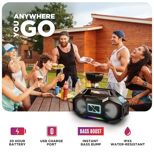 Ion Party Rocker Go: Portable Bluetooth Speaker with Lights, Battery, FM Radio, USB, and Water Resistance