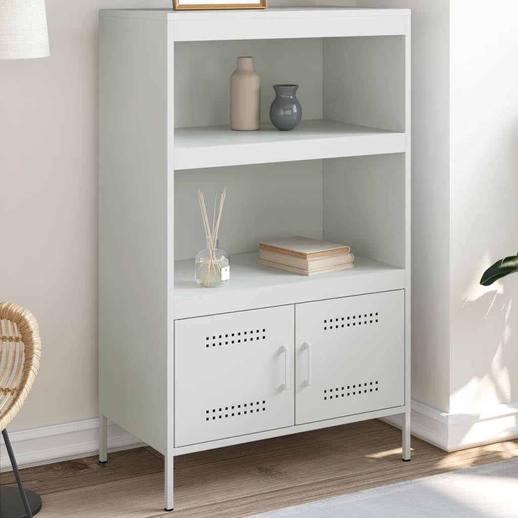 Armadio alto bianco, 68 x 39 x 113 cm, in acciaio, con ante