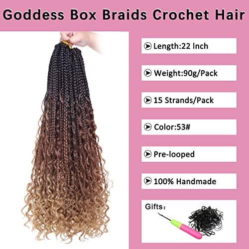 Cookoo 22 Inch Boho Box Braids Crochet Hair 8 Packs Synthetic Bohemian Pre Looped Goddess Box Braids Crochet Hair Curly Ends Ombre Knotless Braiding Hair For Black Women 53# #TOP1