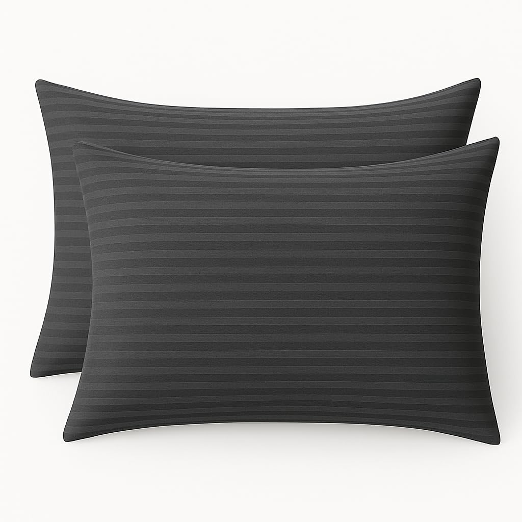 Photo 1 of COTTON STICH™ Toddler Pillowcases 12x16 Set of 2, 100% Cotton 600 Thread Count, Soft Breathable Kids Pillow Covers, Zipper Closure, Small Travel Pillowcase, Dark Grey Stripe