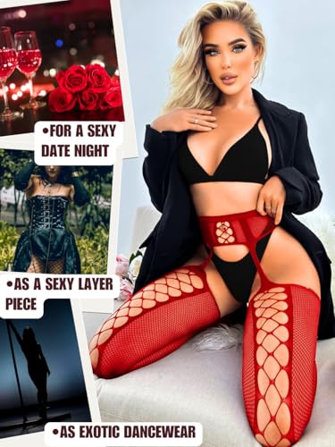 Women Sexy Fishnet Tights, Suspender Pantyhose With Garter Belt, Stockings Lingerie Outfit Going Out Party Club Rave4