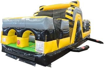 30-Foot Long by 11-Foot Wide and Tall Obstacle Course, Venom Black and Yellow Colored, Commercial Inflatable Backyard Bouncer, Bundle with Stakes and 1.5 HP Zoom Blower