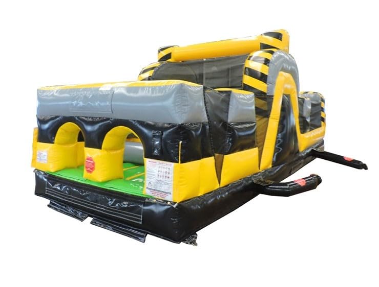 30-Foot Long by 11-Foot Wide and Tall Obstacle Course, Venom Black and Yellow Colored, Commercial Inflatable Backyard Bouncer, Bundle with Stakes and 1.5 HP Zoom Blower