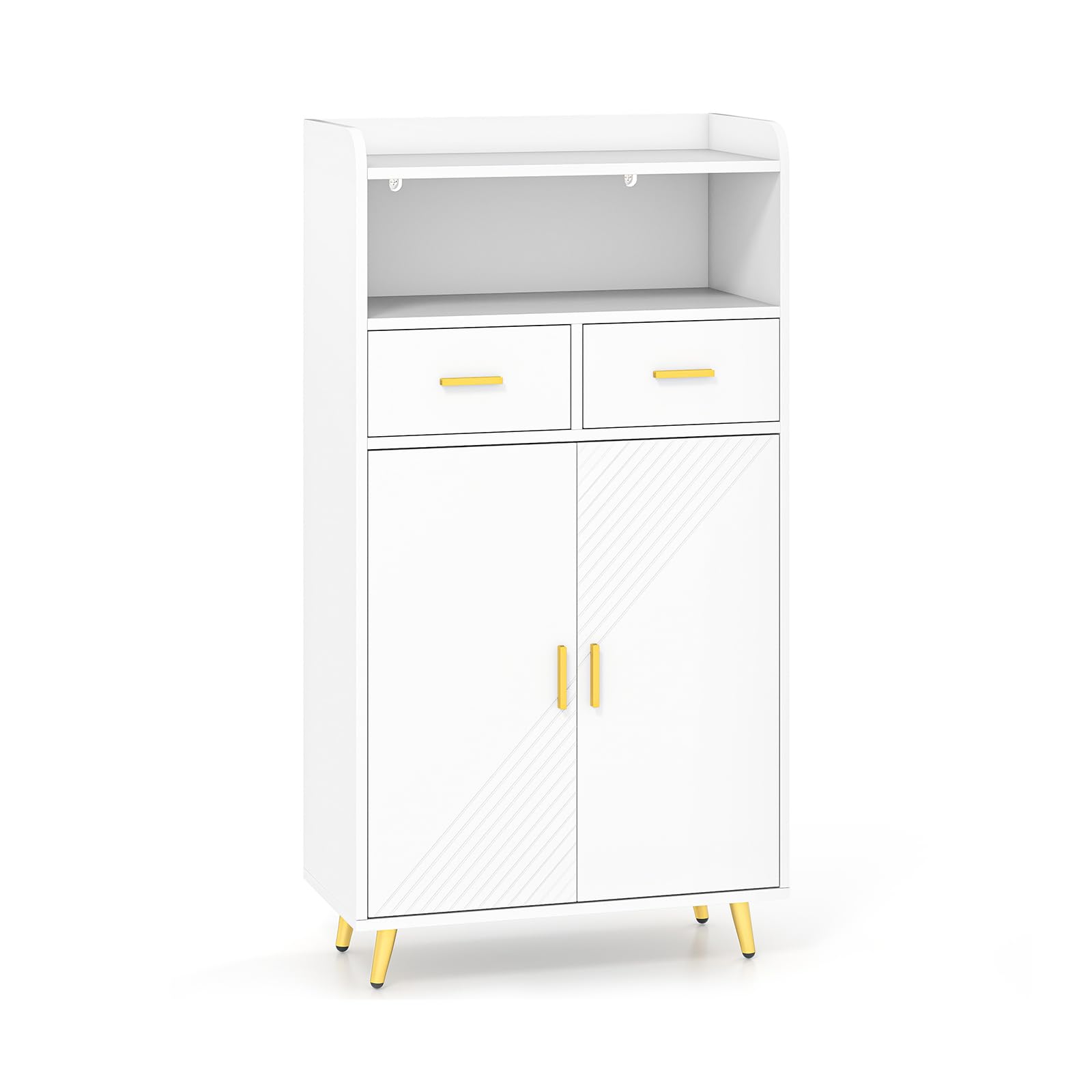 LIFEZEAL Credenza Cucina, Mobile Dispensa, Armadio, Madia, con 2 Ante, Cassetti, Ripiano Regolabile, Scomparto Aperto, Moderno, Salvaspazio, Soggiorno, Sala, Ingresso, in Legno, 60x30x113cm, Bianco