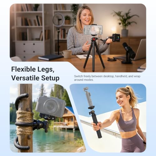 Image of NEEWER Flexible Phone Tripod, Small Mini Camera Webcam Desk Stand, Phone Holder & Action Camera Mount Adapter Compatible with iPhone GoPro DJI Pocket 4 3 Xtra Muse Insta360 for Video Recording, TP34