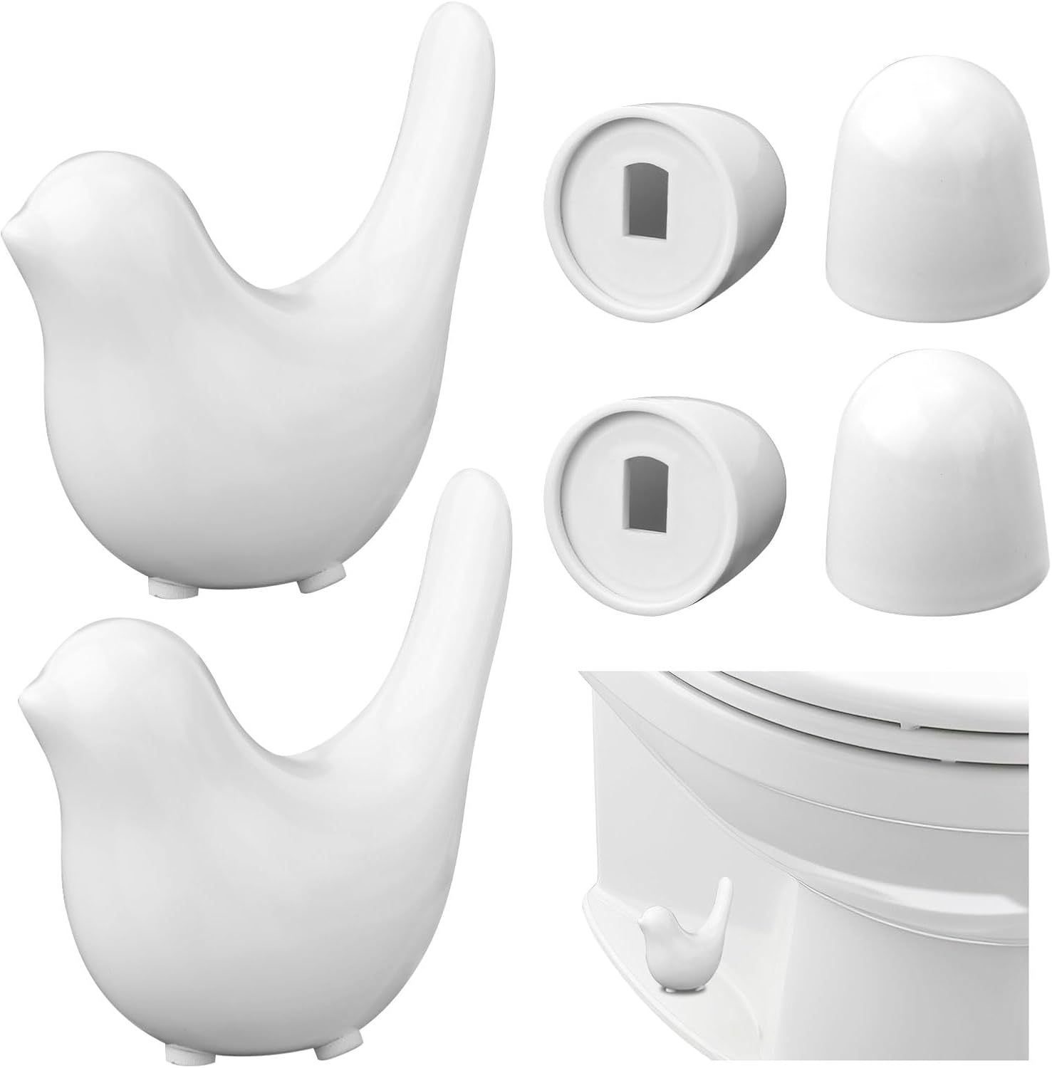 2pcs Toilet Bolt Caps, with 4 Lids And 4 Washers Bird Shape Ceramic Toilet Bolt Covers Decorative Hidden Toilet Screw Caps for Bathroom Toilet Decoration (White)