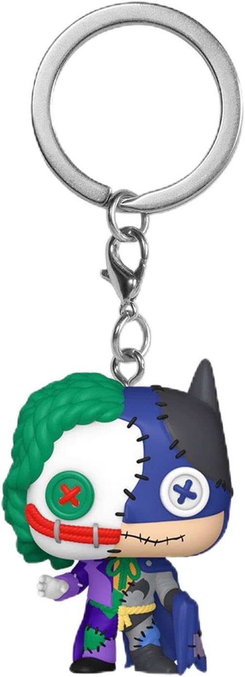 BoxLunch Funko Pocket Pop!DCコミックスバットマン&ジョーカーパッチワークビニールキーホルダー限定, マルチ, One Size