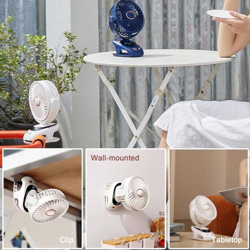 Image of voltmi Clip-On Desk Fan with 3000mAh Battery | Type-C Rechargeable, 5-Speed, Digital Display | 6-Inch Blade, 90 Adjustable, Night Light | Table & Bed Fan for Home & Office | White
