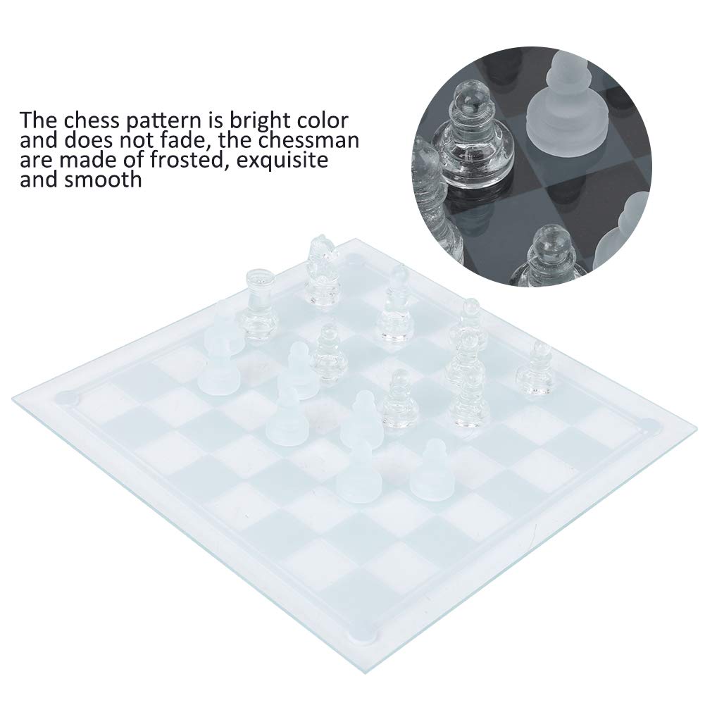 Set di Scacchi in Vetro 25x25 Cm, Pezzo degli Scacchi Smerigliato, Scacchiera Internazionale per Giochi di Decorazione Domestica, Divertenti Scacchi in Vetro, 32 Pezzi, 1082 G