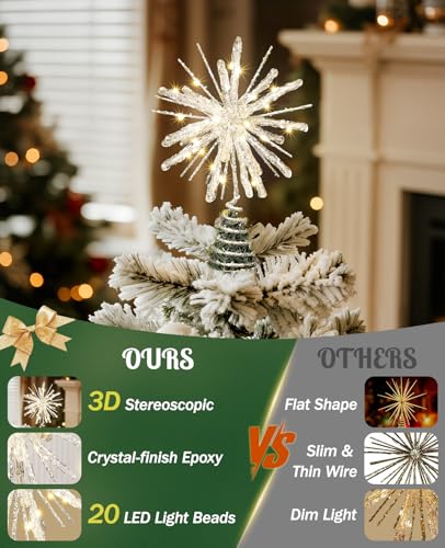 Luxspire Weihnachtsbaumspitze, beleuchteter Stern mit USB Fernbedienung, 10" klare Metall Dekoleuchte… – Ansicht 2