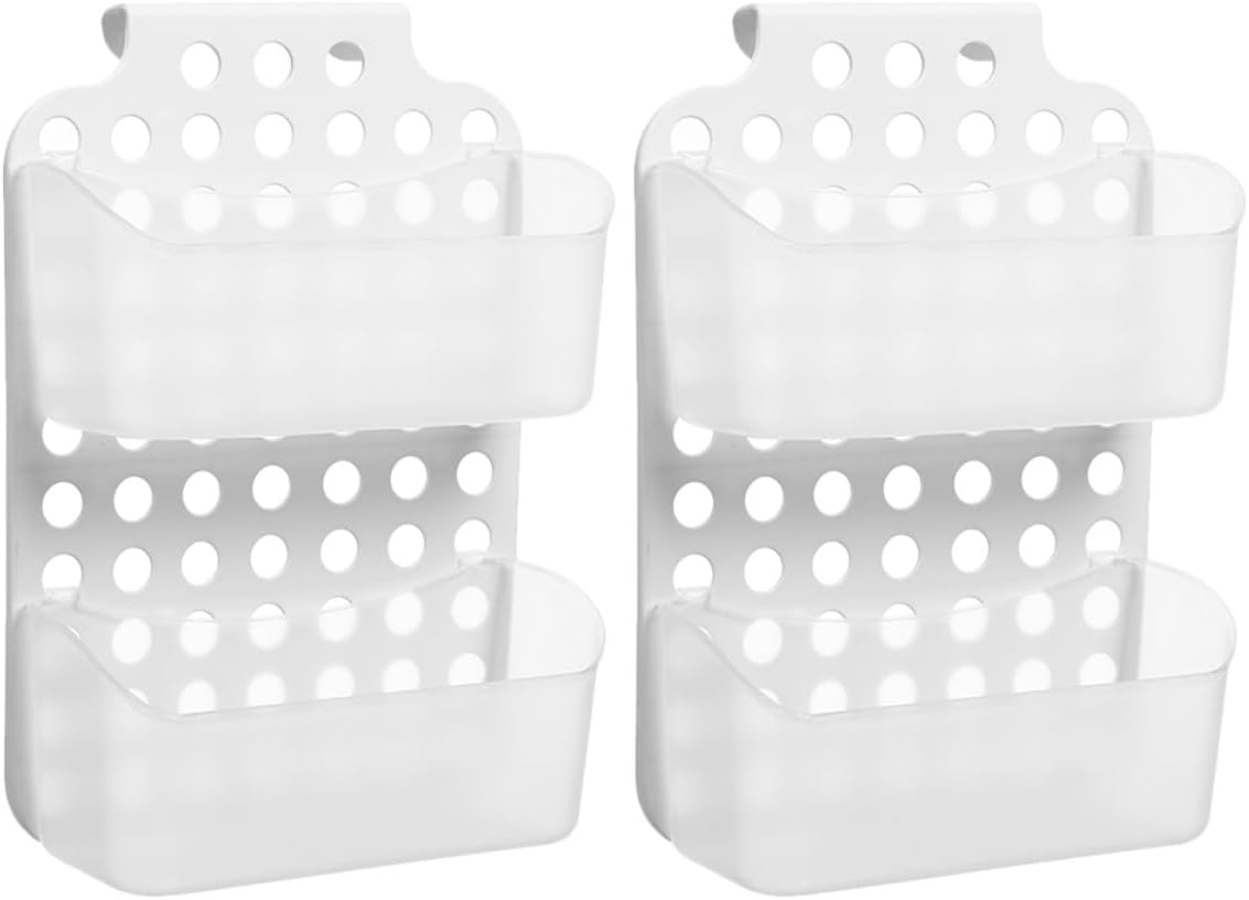 2pcs Bathroom Shower Organizer Caddy Double Layer Plastic Wall-mounted Storage Rack with Drainage Holes No Drilling Bathroom Accessories for Shower and Towel Storage