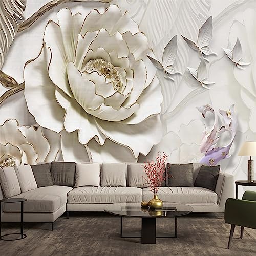 Custom Wallpaper Mural 3D Relieve Tridimensional De La Mariposa De La Carpa Ciervo Para La Decoración De La Casa De La Sala De Estar Y El Dormitorio 150Cm(W)×105Cm(H)