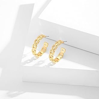 Gold Hoop Earrings For Women Geometric Textured Beaded Hoops Hypoallergenic Earrings