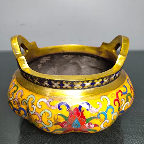 6" Chinese Temple Collection Old Bronze Cloisonne Enamel Three-Legged Binaural Pumpkin Incense Burner Ornaments Town House #TOP1