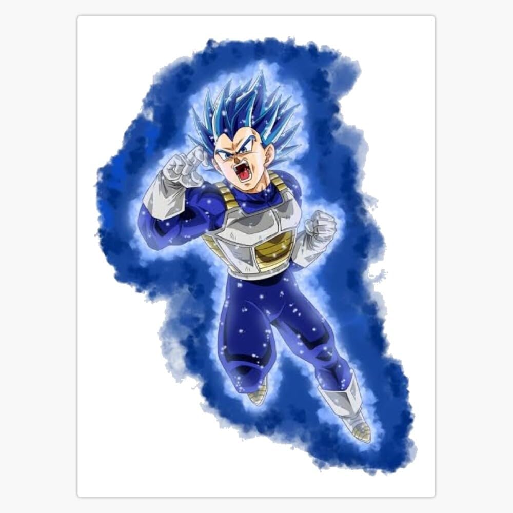 Blue-Haired Anime Warrior Power-Up Transformation Design - Action Manga Style Art - 5" Vinyl Magnetic Sticker Decal Magnet