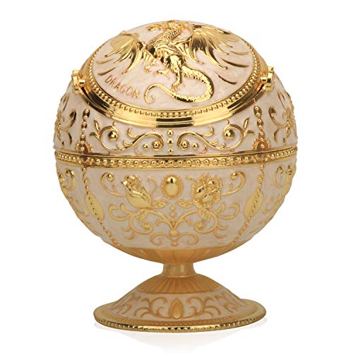 K COOL Pterosaur Windproof Ashtray with Flip Lid for Cigarette Metal Portable Smoking Tobacco Ashtray Indoor Outdoor, Handicrafts Rose Pattern Classy Gift for Women Men(Jade White-Golden)