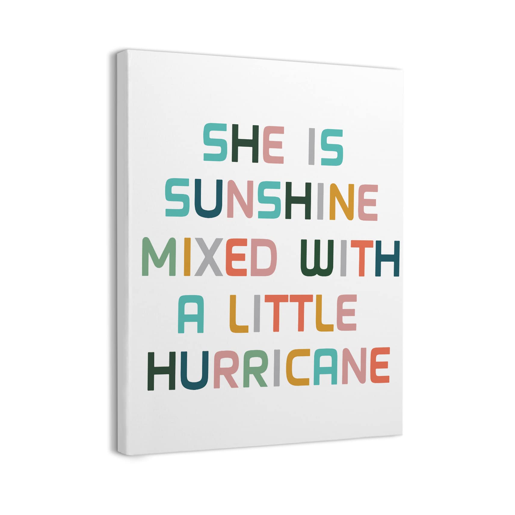 “She is Sunshine Mixed with A Little Hurricane” Framed Canvas Wall Art Decor — Girl’s Nursery Quote Colorful Word Print Painting Artwork Home Wall Decoration For Home Nursery Playroom Girls Room (11×14 inches)