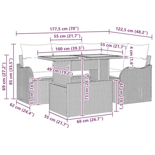 Canapé modulable de jardin 5 pièces en poly rotin noir résistant - 4