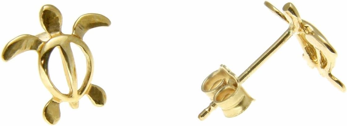 14K solid yellow gold Hawaiian honu sea turtle stud post earrings