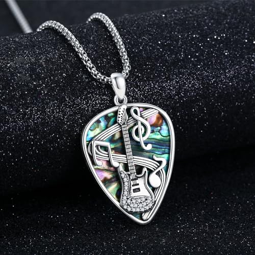 Guitar Pick Necklace 925 Sterling Silver Guitar Pick Pendant Soundwave Guitar Pick Pendant with Music Note Jewelry Musicians Gift for Women Men Guitar Lover4