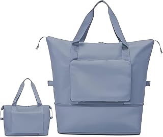 شنطة سفر قابلة للطي بسعة كبيرة، شنطة دفل مقاومة للماء وخفيفة الوزن وقابلة للتوسيع من قماش اكسفورد، شنطة رياضية لعطلة نهاية الاسبوع وصالة الالعاب الرياضية للسفر والعطلات - ازرق