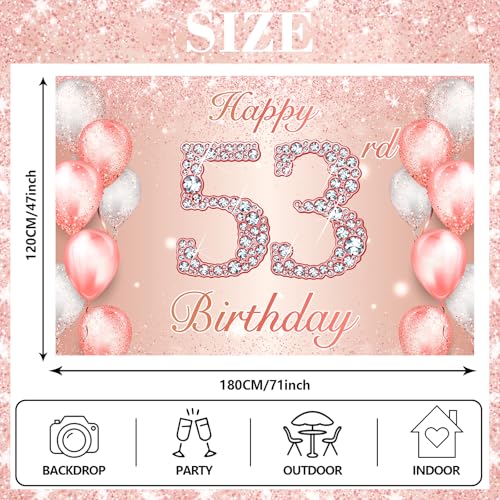 Image of Happy 53rd Birthday Rose Gold Banner Cheers to 53 Years Old Backdrop Confetti Balloons Theme Decor for Women 53 Years Old Pink Birthday Party Decorations Bday Supplies Background Favors Gift Glitter