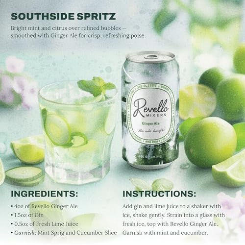 Image of Revello Mixers Ginger Ale - Mixer Infused with Electrolytes, Antioxidants, Vitamins & Minerals - Low Sugar & Calories - Premium Beverage for Crafted Cocktails & Mocktails - 8 fl oz (Pack of 4)