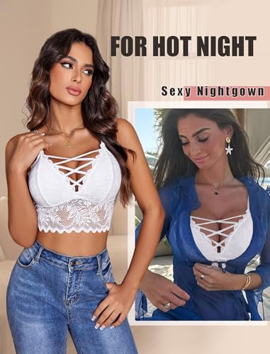 Image of Avidlove Bralettes for Women V Neck Lace Camisole Y2K Tank Top Strappy Cami Unpadded Bra Lingerie Crop Tops Outfits
