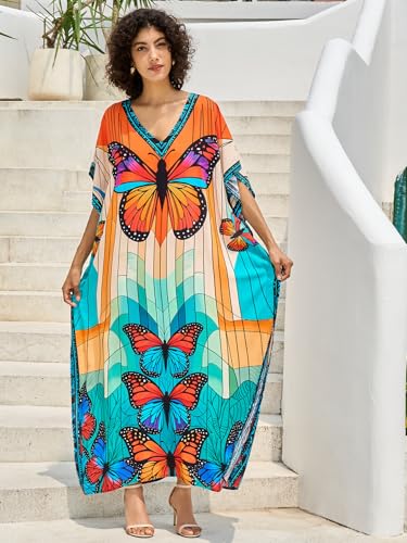 Image of NFVNKJ Women's Plus Size Beach Lounge Kaftan Maxi Dress Swimsuit Coverup for Women
