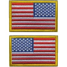 2 PCS AliPlus America Flag Patches Standard and Reverse Embroidered Tactical Morale Patch Hook and LoopYellow