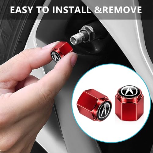 Image of Tire Valve Stem Caps Cover for Acura Metal Car Wheel Air caps Auto Valve Stem Caps Accessories 4 Pack RED